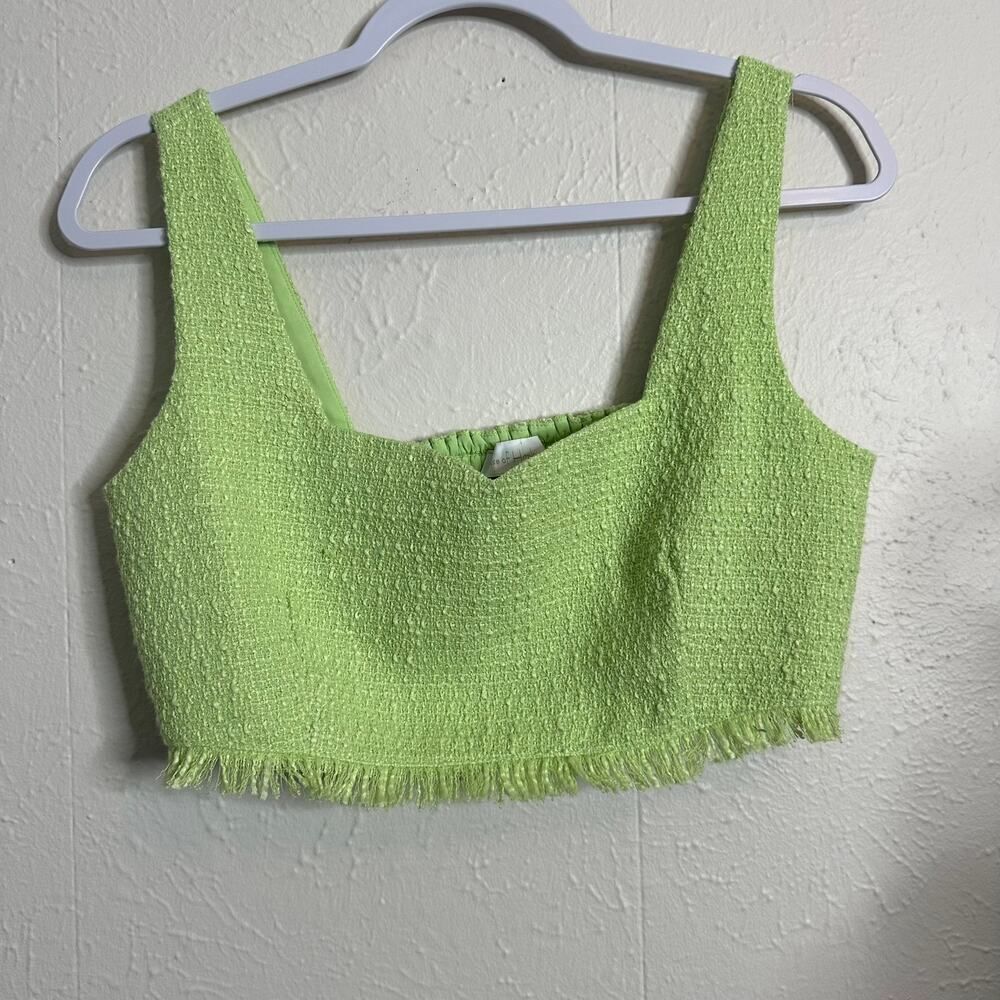 House of Hallow 1960 Lime Green Fringe Crop Tank Top Blouse NWOT Size Medium